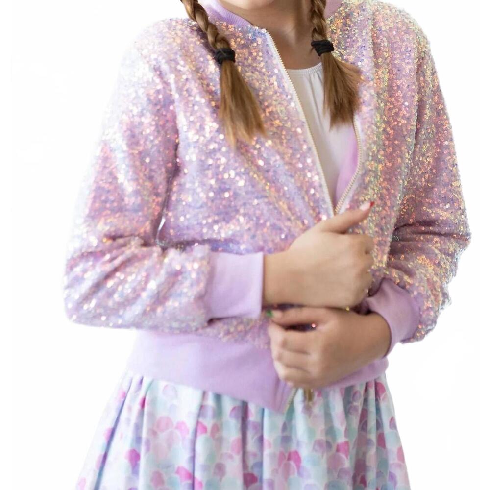 NEW MILA & ROSE girls sparkle sequin jacket in lavender